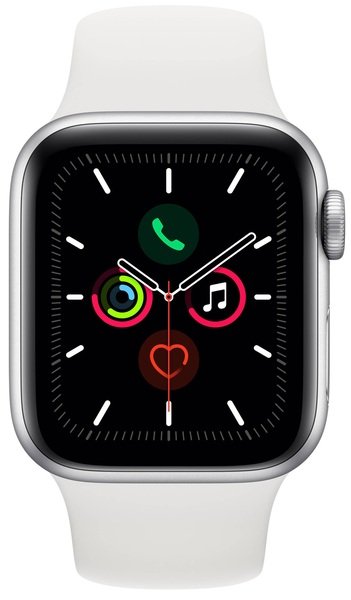 Apple Watch Series 5 (GPS + Cellular) 40mm Silver Aluminum Case with White Sport Band (MWWN2, MWX12)